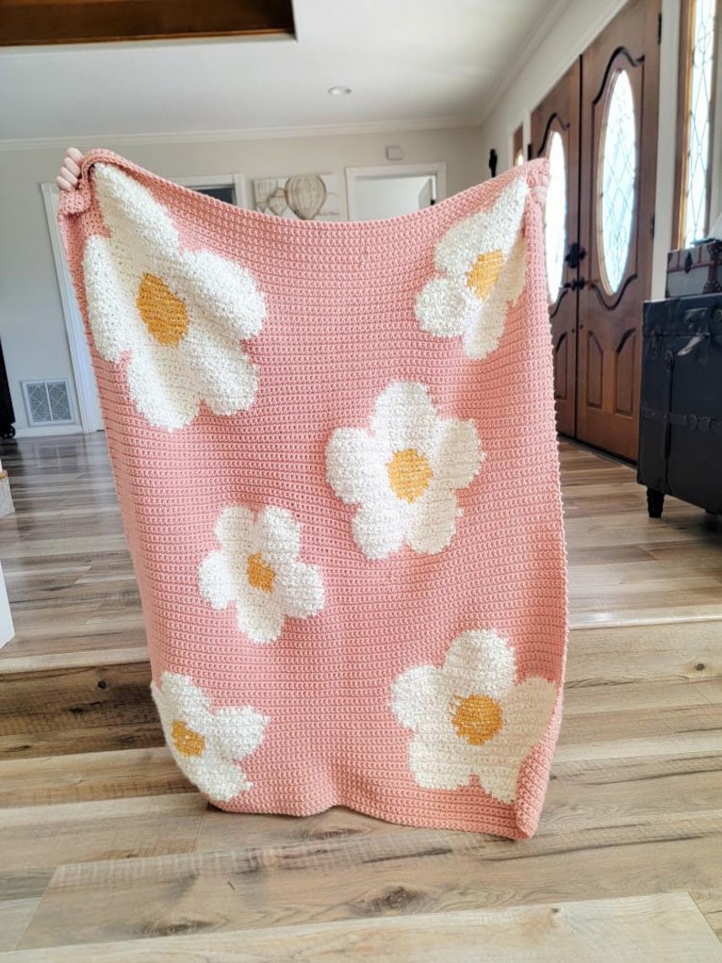 Daisy Crochet Blanket Pattern: Strawberry Flower Afghan (PDF Pattern)