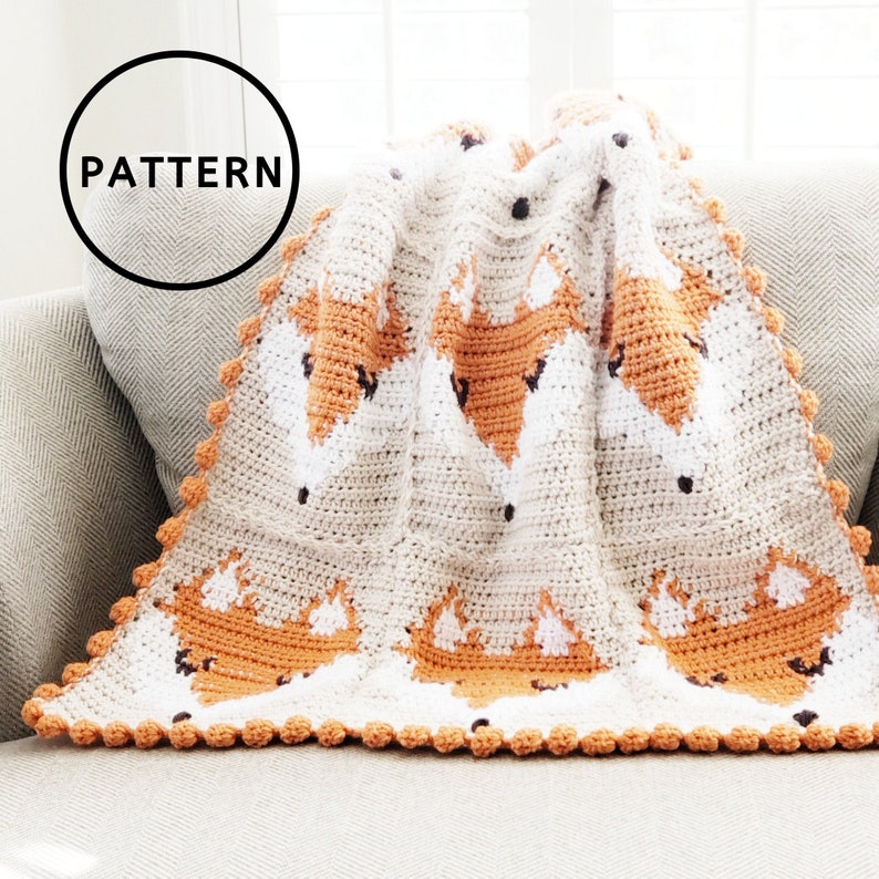 Fox Crochet Pattern, Crochet Baby Blanket Foxes, Fox Baby Blanket Crochet Pattern. Fox Graph Crochet, Crochet Baby Blanket Pattern image 1