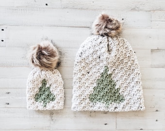 Pine Tree Crochet Beanie Pattern: Slouchy Style Hat (Digital Download)