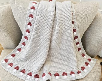 Mushroom Border Crochet Blanket Pattern: Cottagecore Woodland (PDF Pattern)