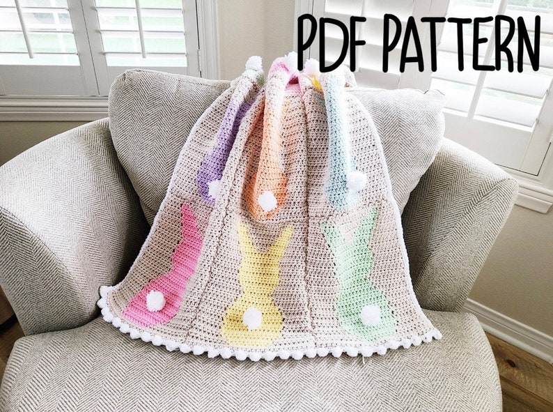 Crochet Baby Blanket Pattern for Girls, Spring Baby Blanket Crochet Pattern, Bunny Crochet Baby Blanket image 1