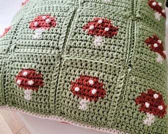 Toadstool Granny Square Crochet Pattern: Cottagecore Pillow Tutorial (PDF Pattern)