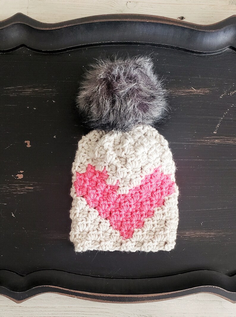 Heart Beanie c2c Crochet Pattern Valentines Day Crochet Patterns Crochet Beanie Pattern Crochet Heart Pattern Crochet Hat Pattern