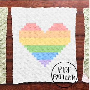 c2c Rainbow Heart Baby Blanket Crochet Pattern, Easy c2c Crochet Graph, Rainbow Heart Crochet Pattern, c2c graph, Rainbow c2c Graphgan