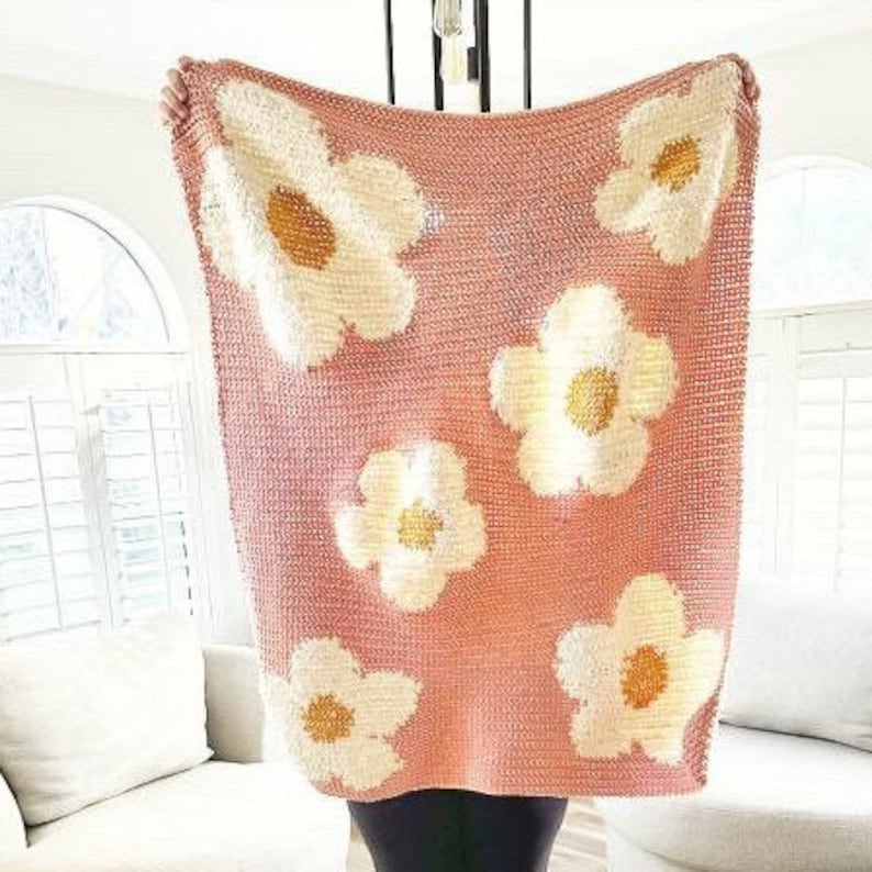 Daisy Crochet Blanket Pattern: Strawberry Flower Afghan (PDF Pattern)