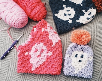 Crochet Beanie Pattern for Halloween, Halloween Crochet Pattern, Cute Ghost Crochet, c2c Crochet Pattern, Crochet Hat Pattern