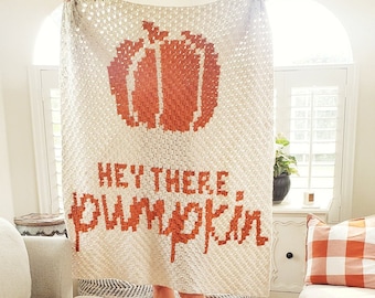 May include: A white crochet blanket with an orange pumpkin and the text "Hey there, Pumpkin" in orange.