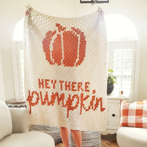 CROCHET PATTERN, Fall Crochet Blanket, c2c Crochet Pattern, Hey There Pumpkin, Crochet Pumpkin Pattern, Crochet Throw Blanket for Fall