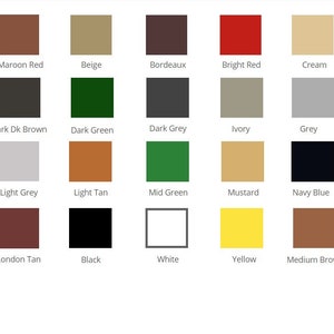 Può includere: Una tavolozza di colori con 30 campioni di colori distinti. I colori vanno dal marrone cioccolato, rosso amaranto e beige al rosso brillante, crema e beige scuro. Altri colori includono marrone scuro, verde scuro, grigio scuro, avorio, grigio e marrone chiaro.