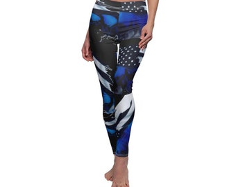 Emvency Aged Law Enforcement Support Thin Blue Line Police Leggings Skinny Pants for Yoga Running Gym