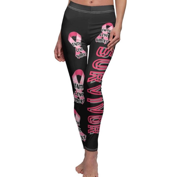 leggings, casual leggings, black yoga pants, breast cancer Awareness, cancer survivor, high waisted leggings