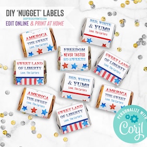 Editable 4th Of July Hershey's® Nuggets Wrapper Template, Patriotic Candy Labels, Independence Day Chocolate Favors, Corjl (2H4J3-3F)