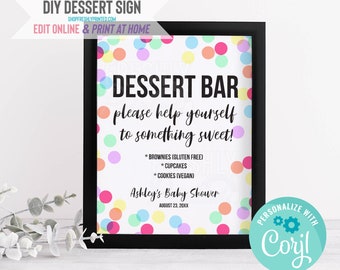 Dessert Bar Sign - Corjl Template - Digital File Only - Edit Online & Print at Home - 8x10" Rainbow Dots Baby Shower Confetti Print 2NRP1-8E