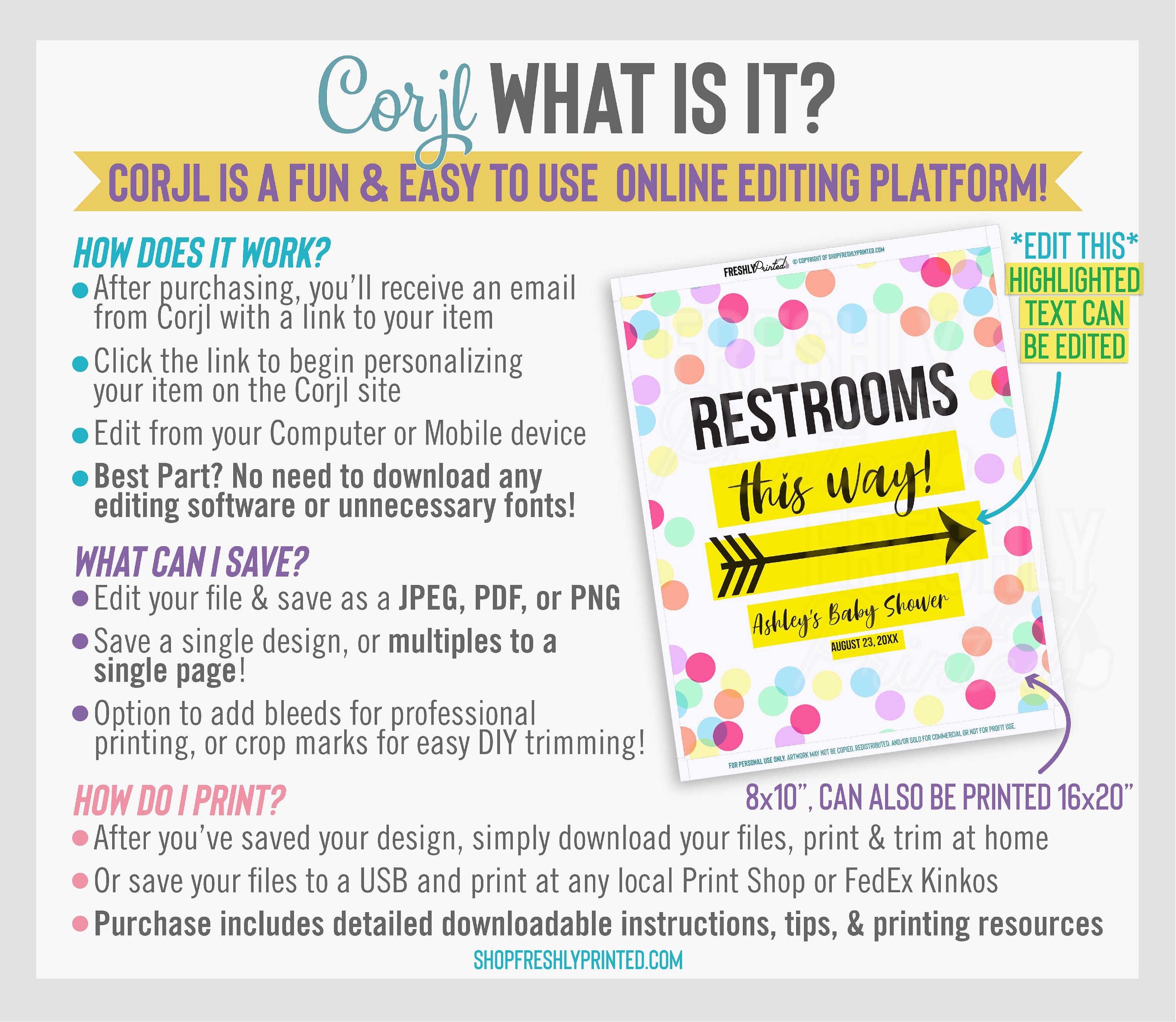 Editable Bathroom Sign - Corjl Template - Digital File - Edit Online ...