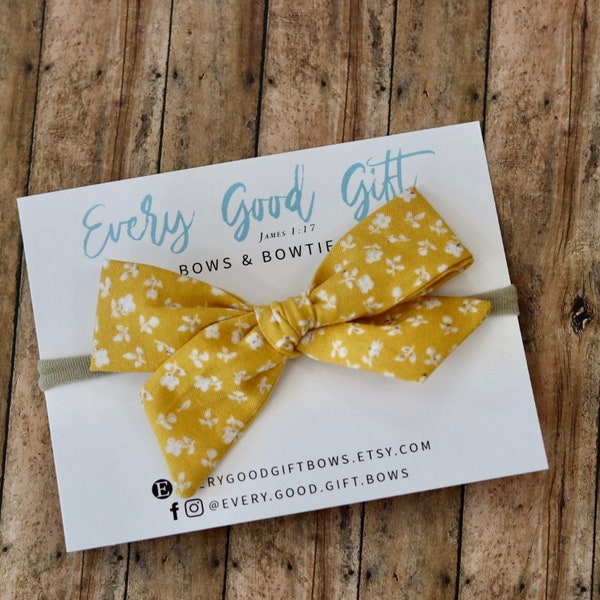 Marigold Bow | Mustard Floral Bow | Floral Bow | Yellow Bow | Vintage Floral Bow | Toddler Bow | Girls Hair Bow | Baby Bow | Hair Bow