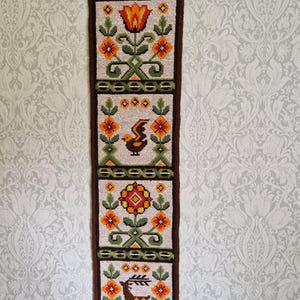 Vintage Swedish Wall Hanging – Tvistsömnad Folk Art Embroidery – 1960s – Scandinavian Textile