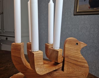 Vintage Swedish Wooden Bird Candle Holder – Holds 5 Candles – Handcrafted Folk Art Decor - Free Shipping