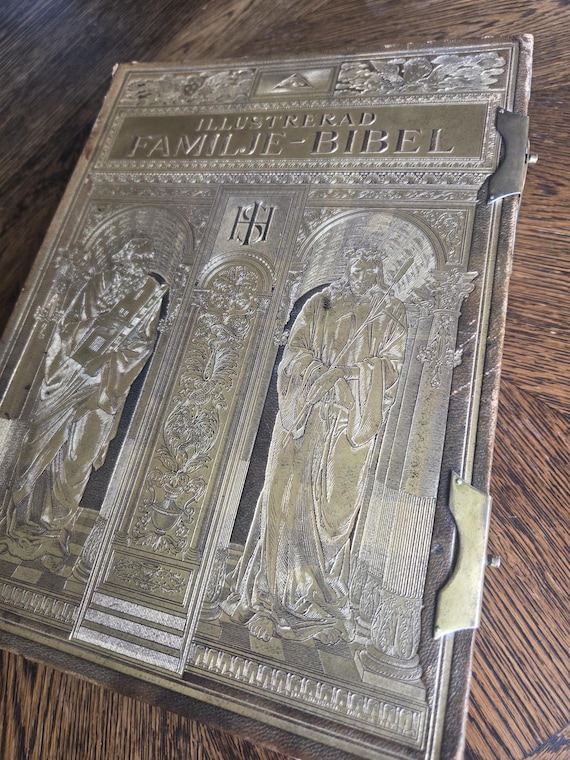 Antique Swedish Illustrerad Large Familje-bibel 1904 • Stockholm