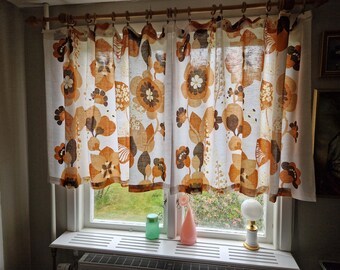 Vintage 1970er Jahre Vorhänge, Hausgardinen aus Leinen-Baumwollgemisch, Mid-Century