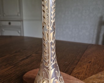 Art Nouveau Enameled Glass Vase: Gold Floral Motif, ca. 1890s