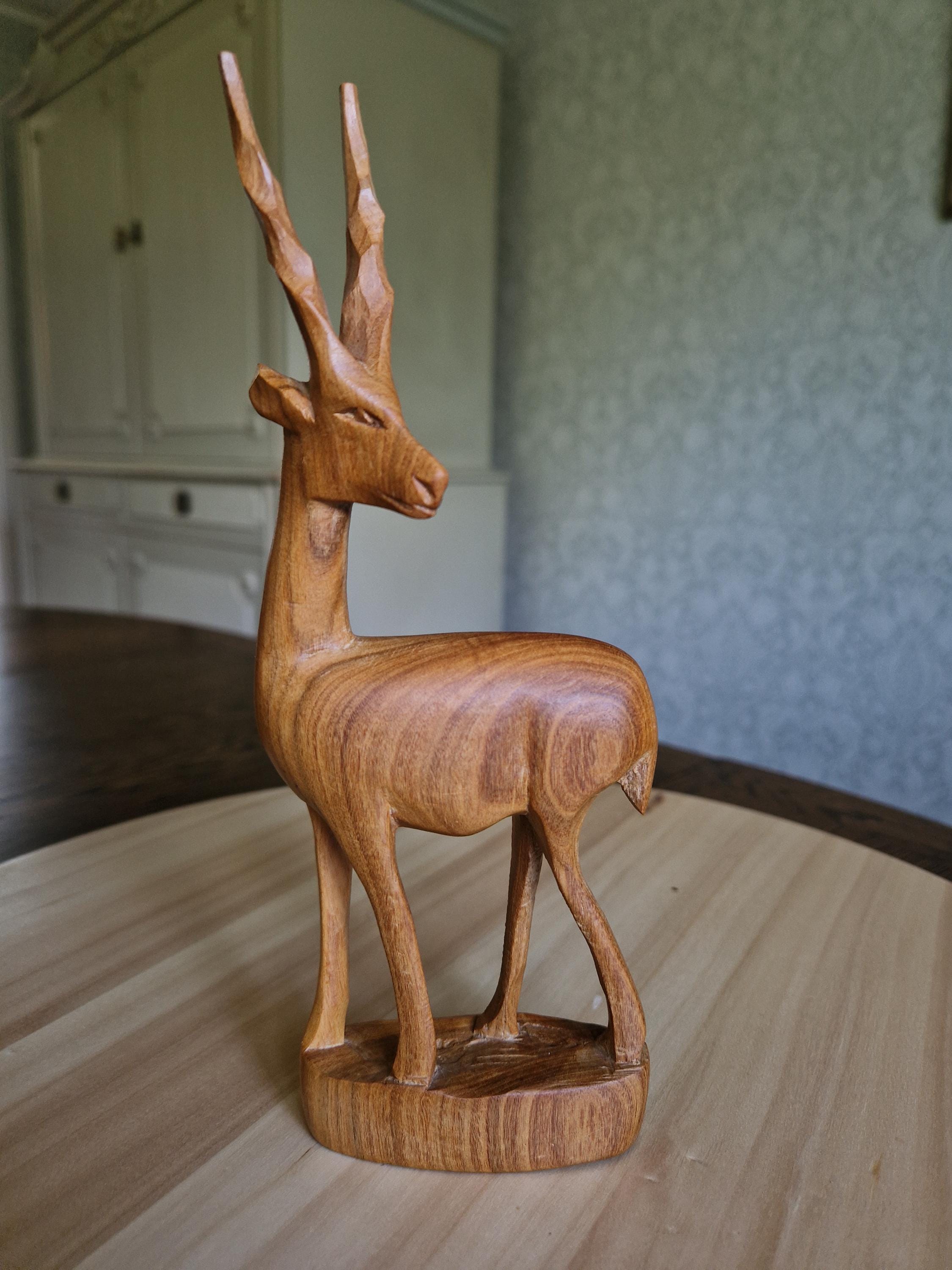 Vintage Teak Gazelle Figurine – Mid-century Hand-carved Decor