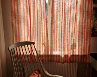 Vintage Scandinavian Curtains | 1970s Linen & Cotton Blend | Light-Filtering Drapes | Mid-Century Home Decor |cozy striped curtains