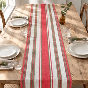 Vintage svensk handvävd linneduk, randig skandinavisk folkkonst, 42,5×151 cm (16,7×59,4 tum)