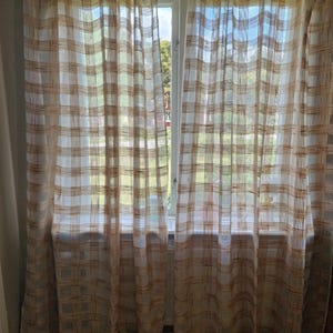 Vintage Swedish Sheer Curtains – 60s/70s Checkered Pattern – Scandinavian Design. Free Shipping!