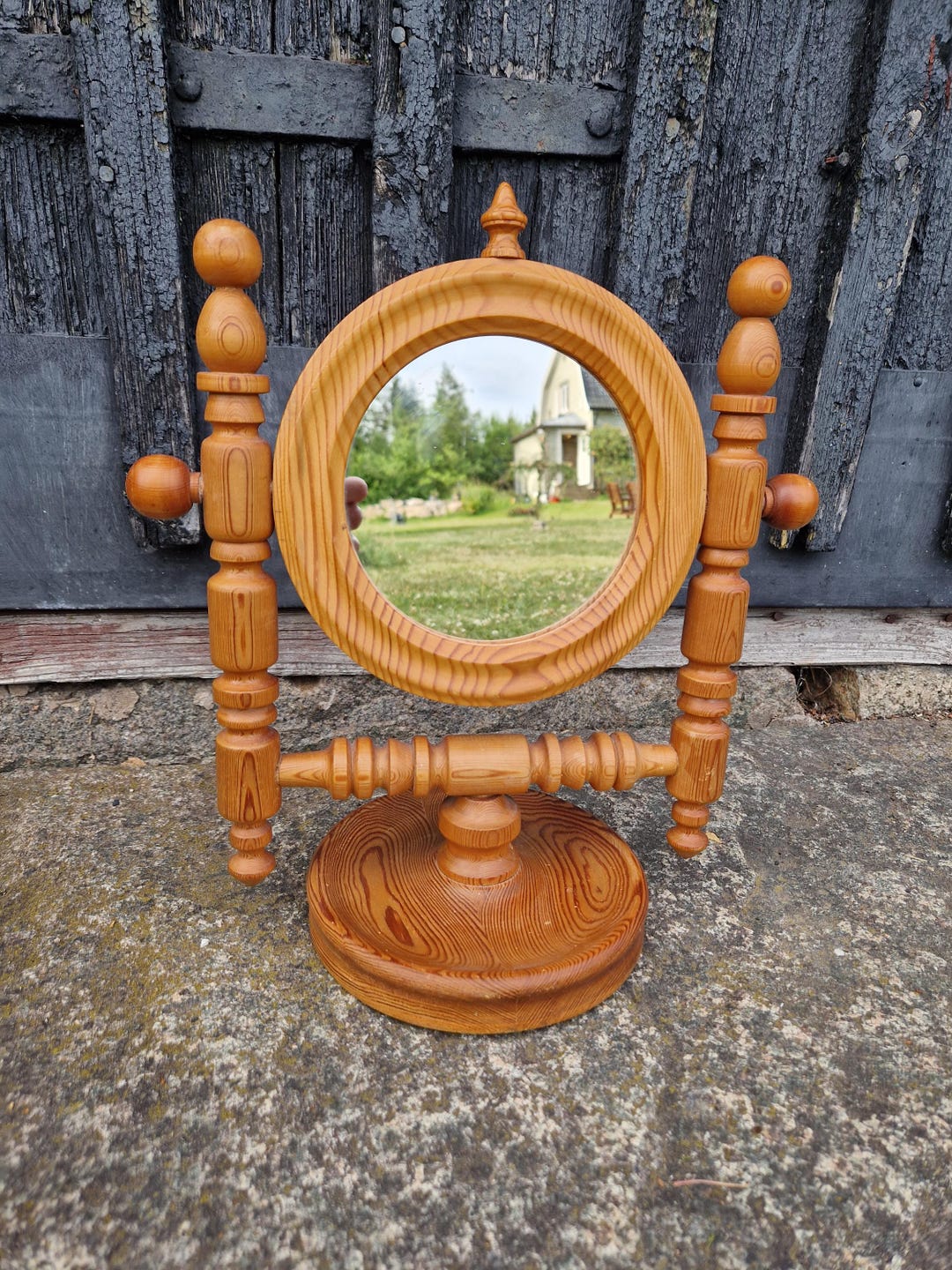 Vintage Swedish Handcrafted Wall Mirror – 1960s Pine by Gustaf W