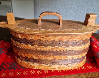 Tradycyjne szwedzkie pudełko z kory brzozowej – ręcznie robione pudełko w stylu folk art Svepask, skandynawski wystrój. Darmowa wysyłka.