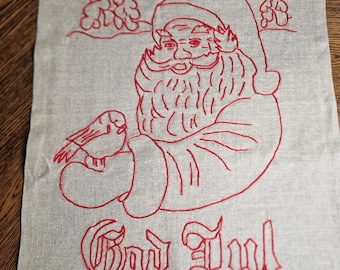 Vintage Norwegian Christmas Tapestry: God Jul Embroidered Wall