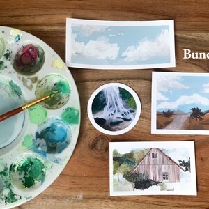 Ensembles d’autocollants | Autocollants de peinture de paysage | Autocollants en vinyle d’illustrations originales pour ordinateurs portables, bouteilles d’eau et bullet journals | Peint à la main