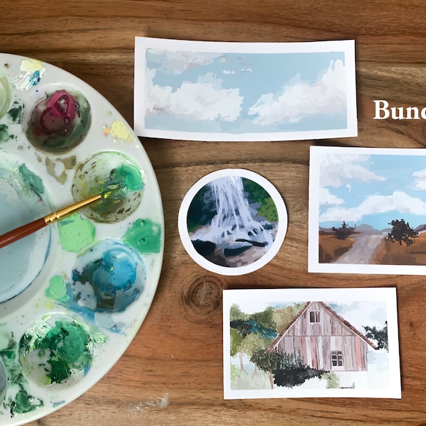 Sticker Sets | Landscape Painting Stickers | Original Artwork Vinyl Stickers for Laptops, Water Bottles, and Bullet Journals | Hand painted