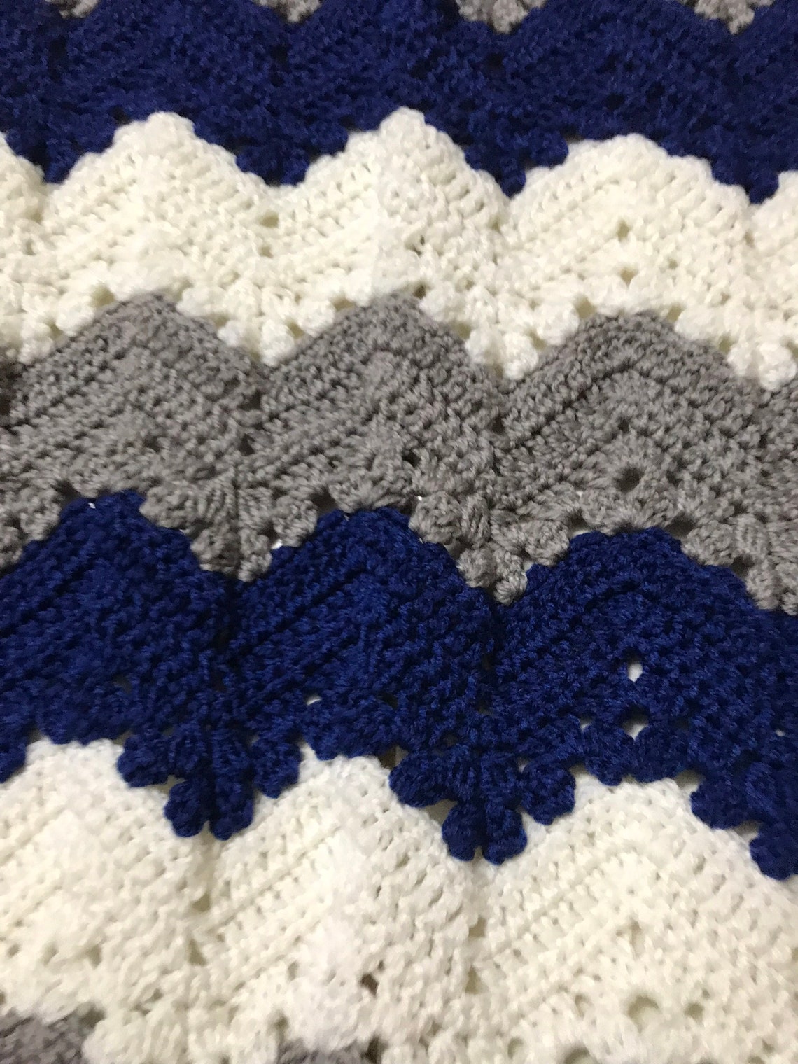 Crochet Baby BlanketNavy Blue/Grey/White Etsy