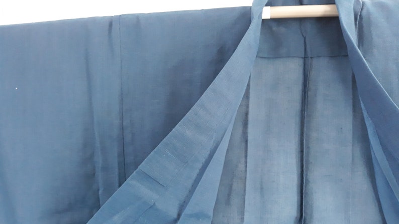 Vintage Kimono Marine Blue Linen Japanese Yukata Antique Secondhand Bathrobe