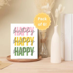 Pacote de cartões de feliz aniversário Spunky Colors A2 com envelopes, pacote com 6