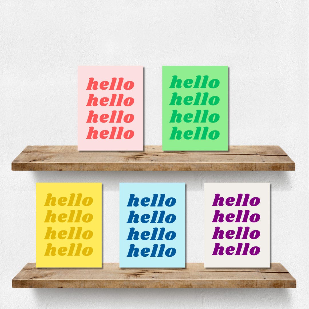 Colorful Hello Greeting Card Set - Blank Inside, 5 Pack - Etsy