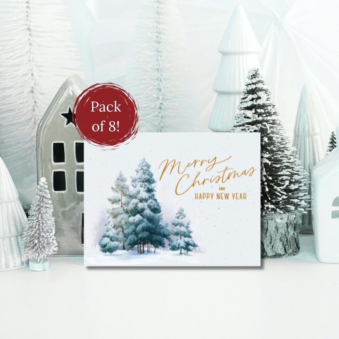 Christmas Card Set | Watercolor Pine Trees (pack of 8) - Etsy