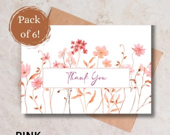 Thanks A Bunch! Floral Themed Thank You Card A2 Pack of Six Comes With ...