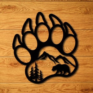 Bear paw natuurscène, patroon, (Svg, pdf, Jpeg, dxf) Cricut, figuurzaagpatronen, cnc, lasergesneden