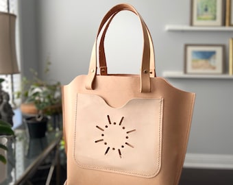 Lightweight spacious hand-stitched leather tote bag