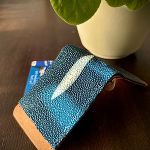 Gift idea! Blue-Coloured mini Stingray moneyclip wallet, RFID-shielded, 4-sleeve