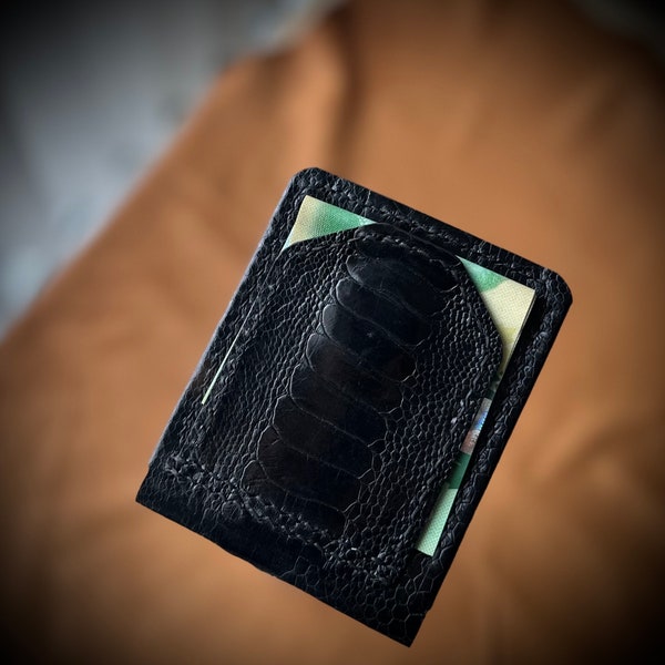 Gift idea: Ostrich & calf-leather magnetic money clip wallet w/ RFID shield and license window