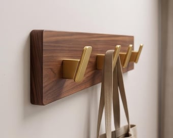 Solid Walnut Wall Hook Rack | Modern Coat Hook Board | Minimalist Entryway Organizer | Handmade Wood Wall Hooks | Mid Century Modern Decor