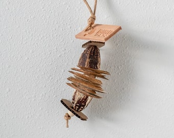 Mahogany Sandwich - Tiny ALL NATURAL Premium Bird Toys| BirdTricks Toys Exclusive | Mahogany Pod, Sola, Paper | Budgie, Cockatiel, Parrot