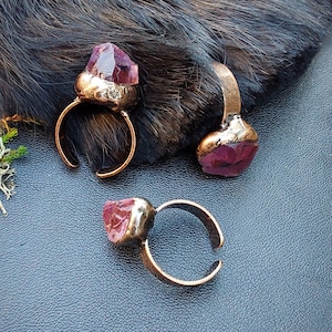 Raw Amethyst Handmade Copper Adjustable Ring Witchy & Rustic image 1