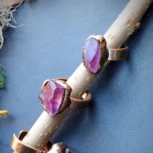 Raw Amethyst Handmade Copper Adjustable Ring Witchy & Rustic image 2