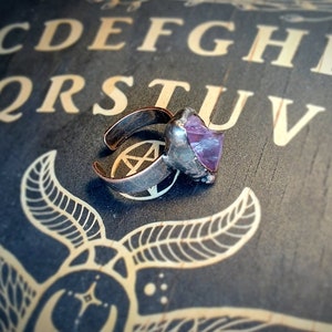 Raw Amethyst Handmade Copper Adjustable Ring Witchy & Rustic image 7