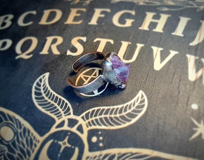 Raw Amethyst Handmade Copper Adjustable Ring Witchy & Rustic image 7