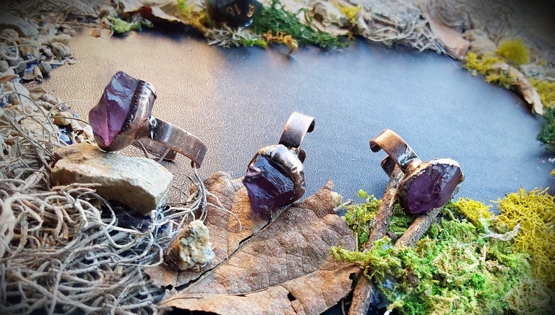 Raw Amethyst Handmade Copper Adjustable Ring Witchy & Rustic image 4